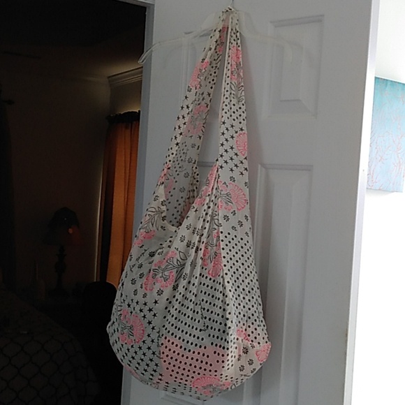 Huge Free People Cloth Linen Purse Tote Shoulder Bag Wide Strap - Picture 3 of 6